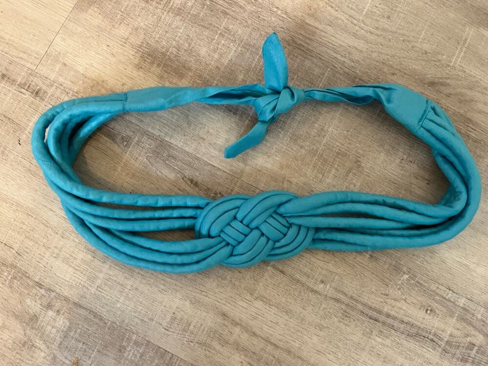 VTG 80s Aqua Blue Braided Tie Fabric Belt Boho Statement S/M 30”